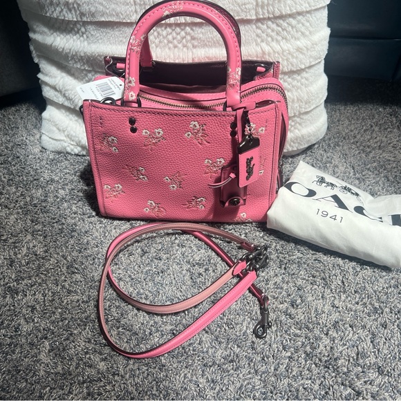 New with tags Coach Pink Satchel with Floral Accents - Picture 13 of 16